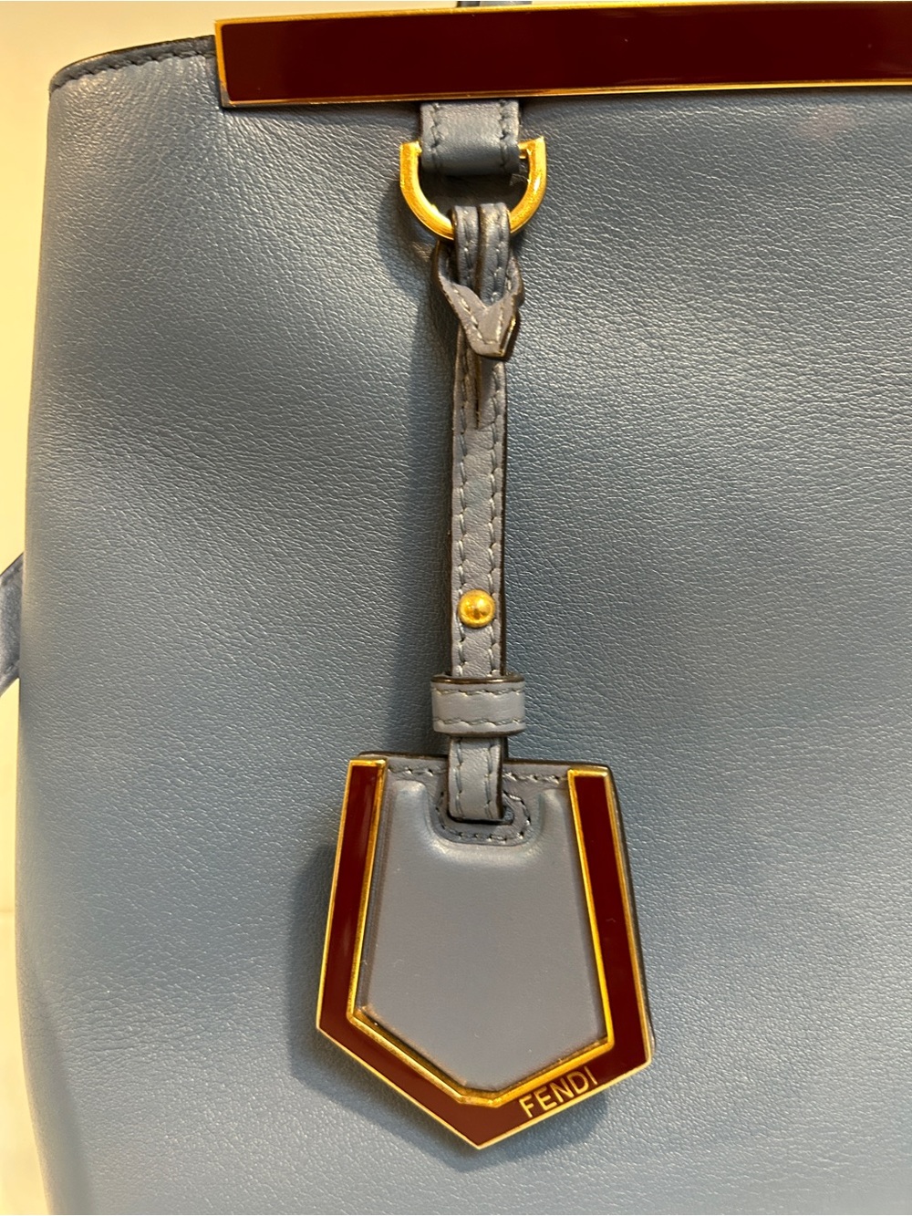 Fendi 2 Jours Blue Leather Top-Handle Tote Bag with Gold Hardware - Picture 5 of 11